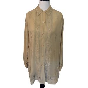 Anne Klein II Creme Silk Embroidery Blouse Size XS